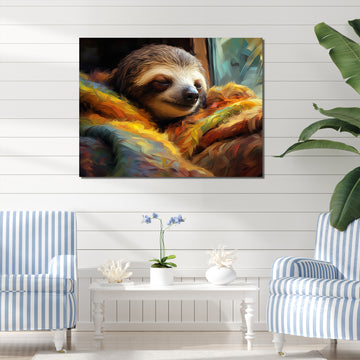 Grey and yellow Sloth Serenity sleep - Sloth Large Canvas Wall Art